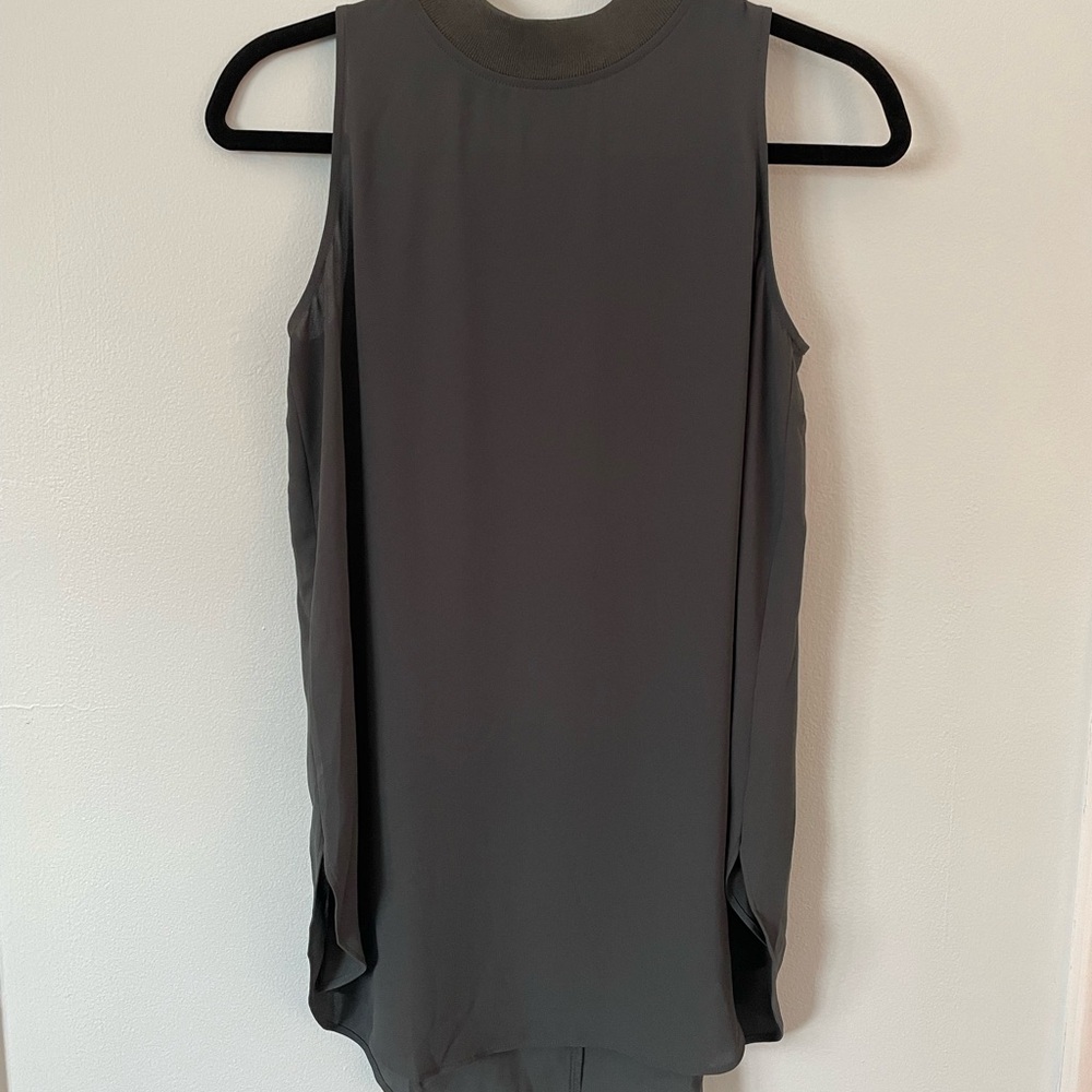 LOFT Olive Green Sleeveless Tunic Top with Knit Crew Neck Size XS